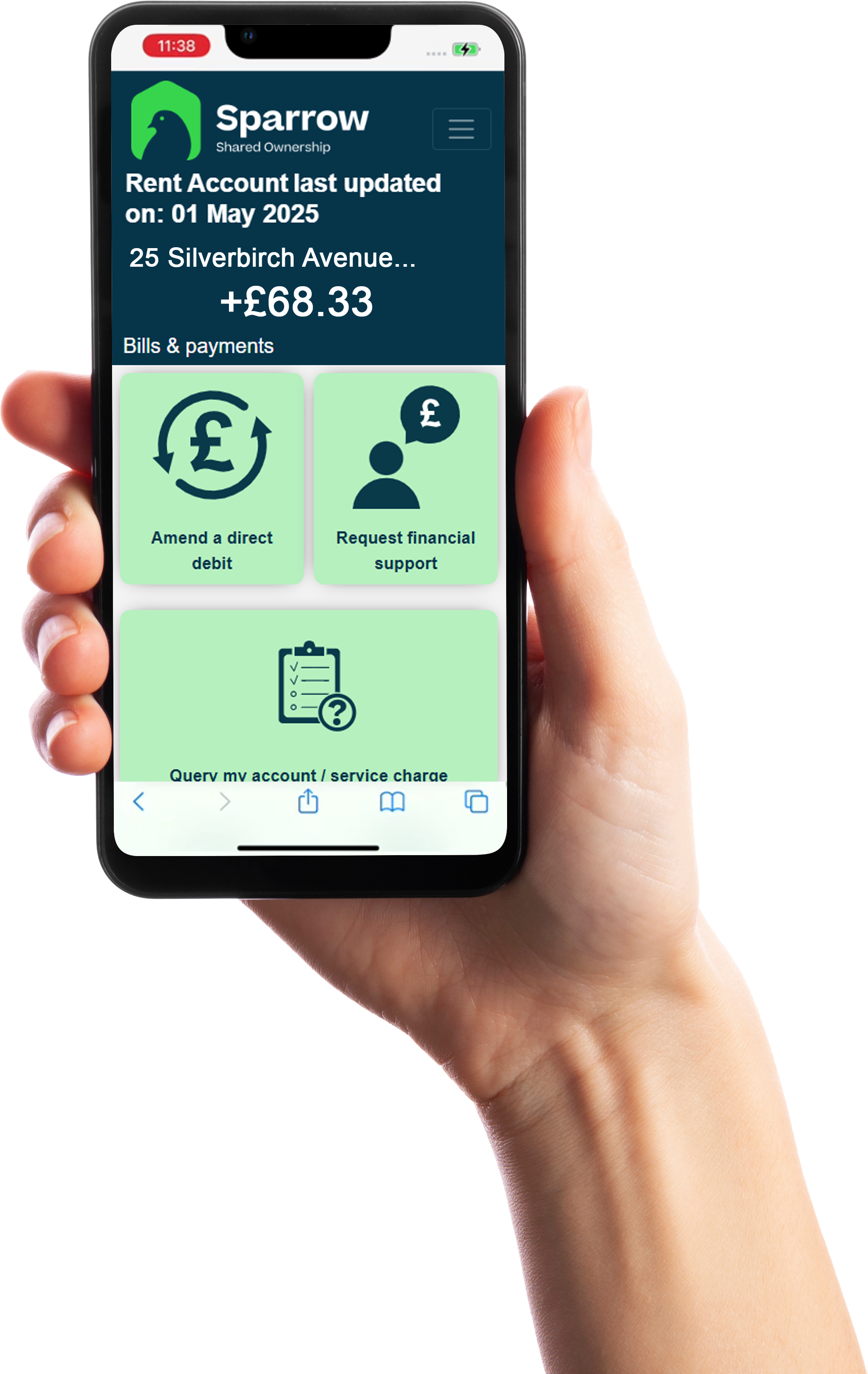 Image of the Sparrow customer portal on a mobile device